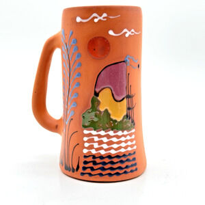 Terracotta Clay Hand Painted Mug Coffee Tea Glazed Interior Dominican Republic